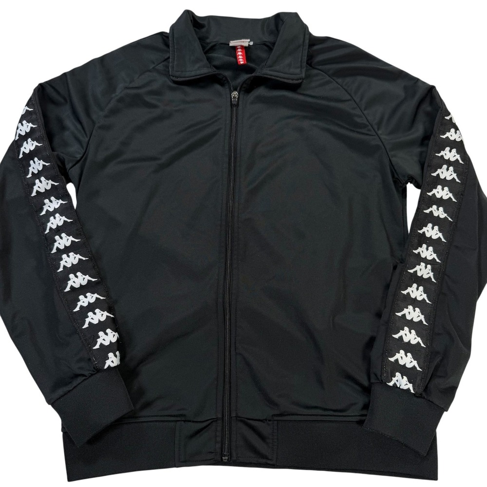 Kappa Track Jacket Womens Large Black Logo Tape‎ Full Zip Streetwear Y2K